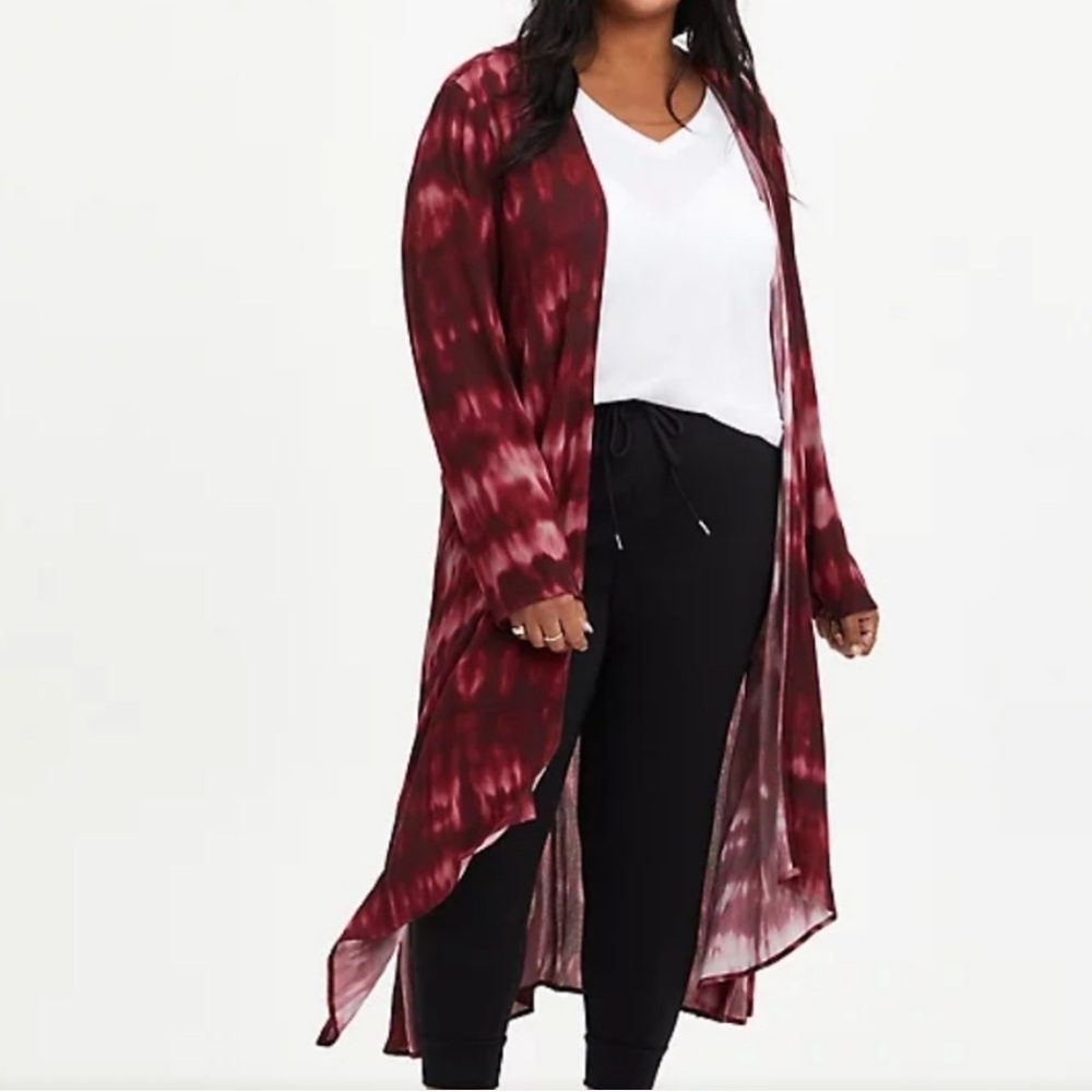 Torrid Women’s Shibori Kimono 3X Red Tie Dye Open Gauze Long Sleeve